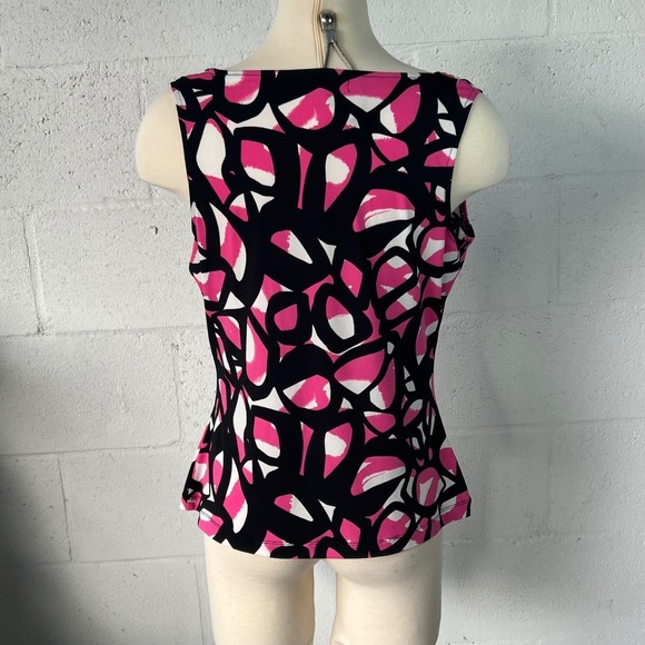 Calvin Klein Women's Sleeveless Cowl Neck Abstract Print Black Pink White Size M - Picture 3 of 5